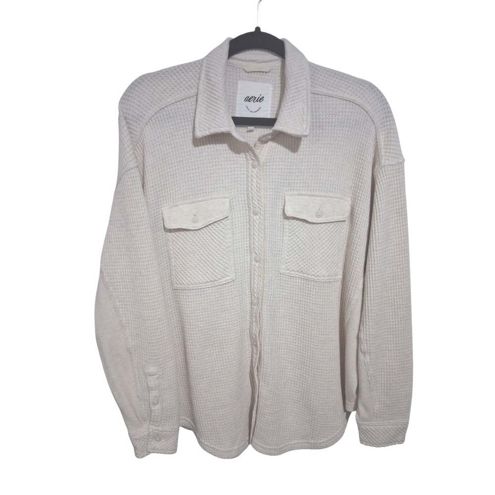 Aerie Oversized Waffle Knit Lumberjane Button Down Womens size XS Grunge Top